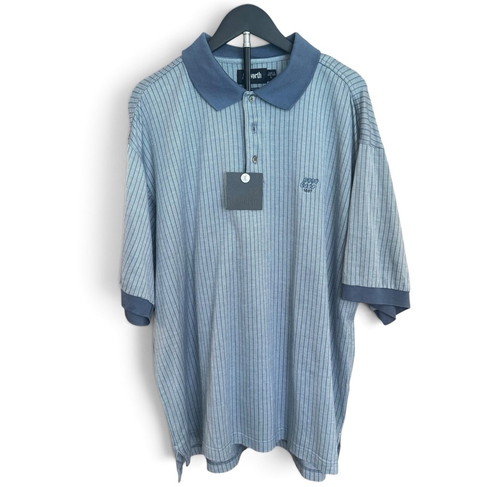 VTG Ashworth Essex Golf Polo NWT Men L Gray Blue Tonal Stripe Mercerized Cotton
